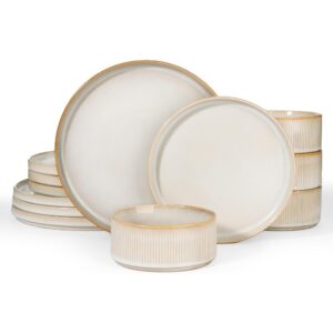 Richmount Star Stoneware Dinnerware Set, 12 Piece Plates and Bowls Set, Service for 4