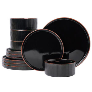 Star White Porcelain 12 Pieces Dinnerware Set with Rufous Rim